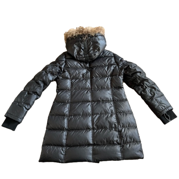 RUDSAK Mid Length Black Puffer Winter Coat Fur Hood Leather Trim - Picture 4 of 14